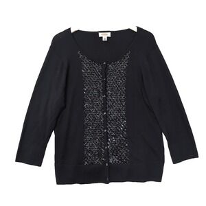 Talbots Sequin Cardigan Sweater Size XL Black Silk Blend‎ Dressy Event Party